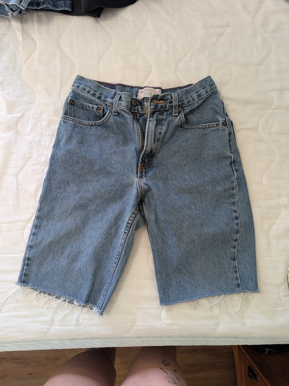 High-Rise Light Blue Frayed Hem Denim Shorts